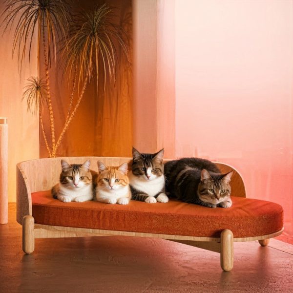 35.9   Wooden Sunset Cat Couch for Multiple Cats - Stylish Lounge & Play For Sale